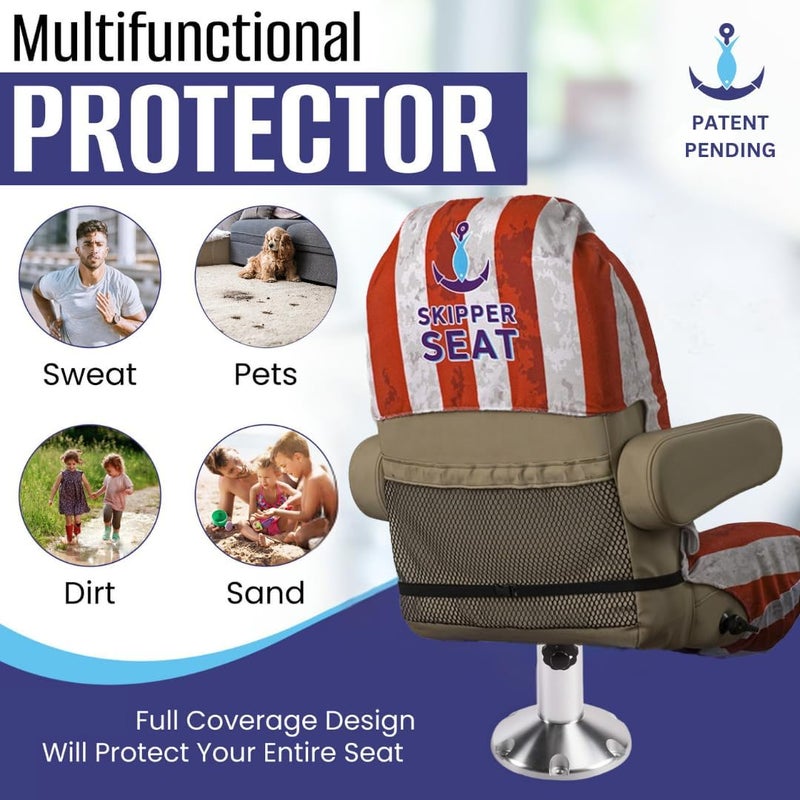 SKIPPER SEAT Boat Seat Cover - Microfiber USA Flag, Quick-Dry, Universal Fit, Stylish American Flag Design for Captain's Chairs, Pontoon Towel Seat Covers - Image 5